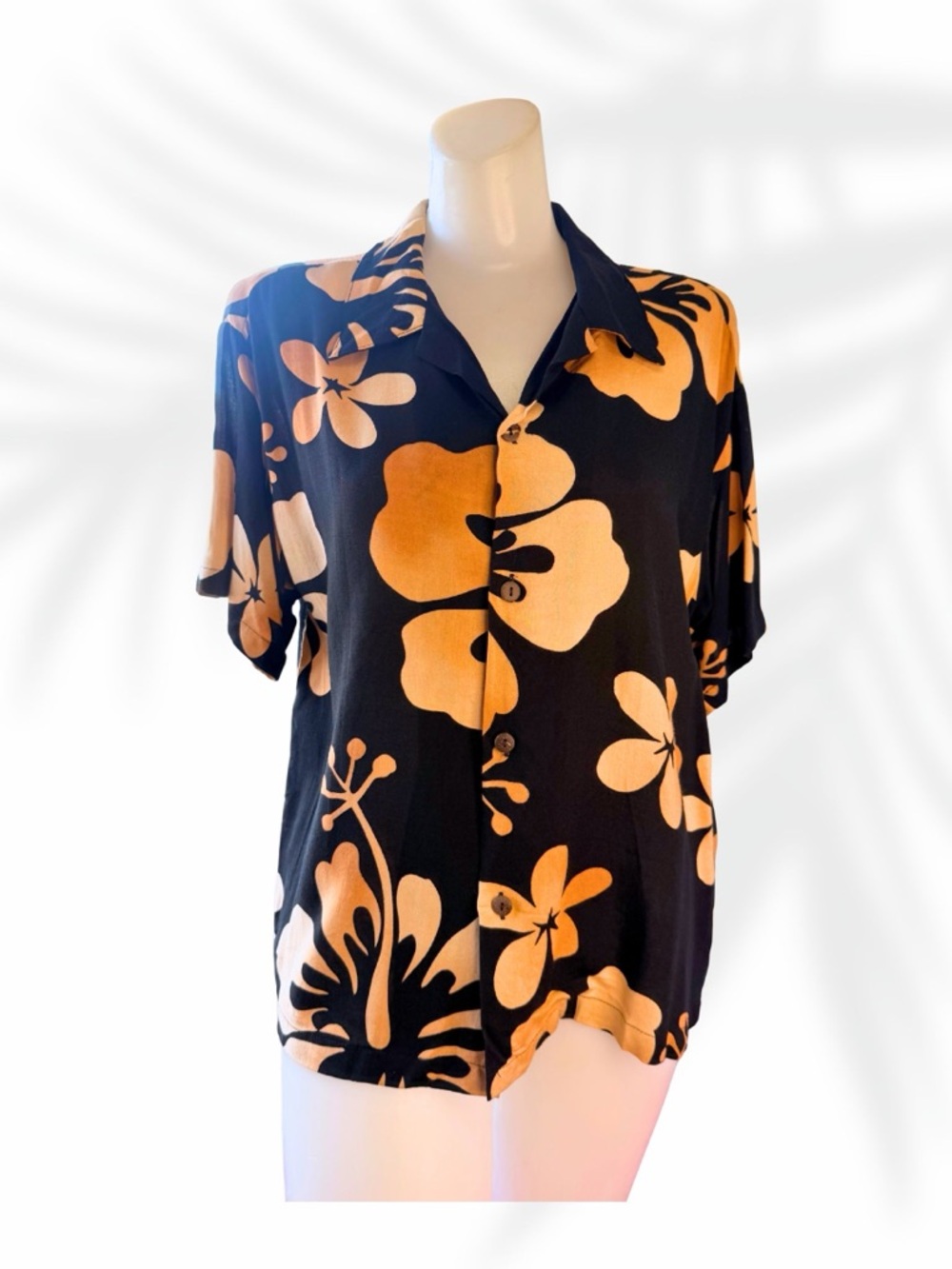 Aloha Hut Hawaii Black Orange Floral Button Up Shirt Size 14